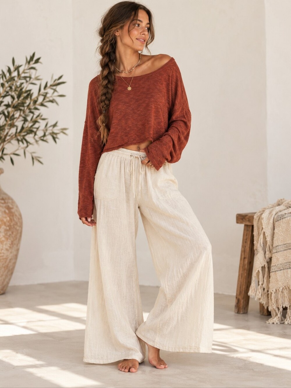 Natural Life Rust Cropped Lightweight Knit Sweater Top Small